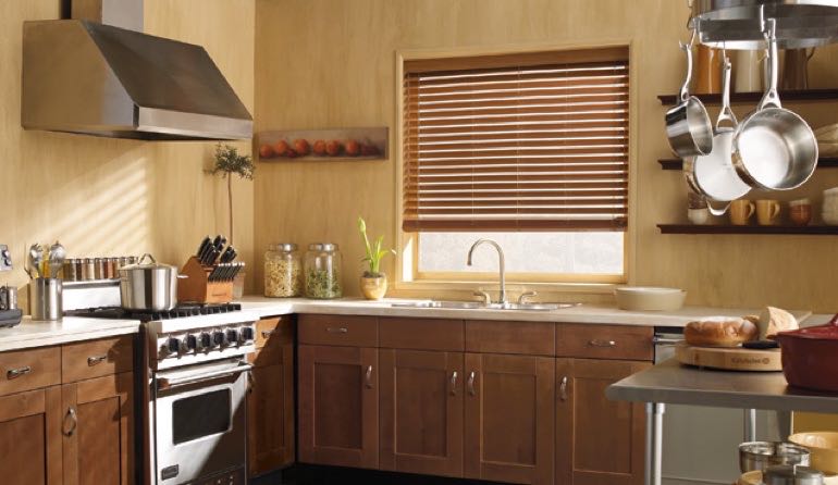 Washington DC kitchen faux wood blinds.